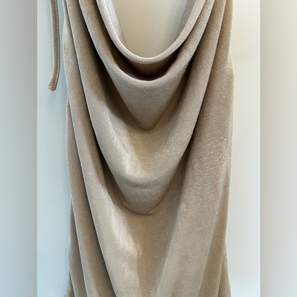 Fiestar Gold Plunging Cowl Neck Halter Tie Mini Dress Size Small - Picture 4 of 10